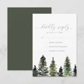 Rustige Waterverf Pine Trees Wedding RSVP-kaart Kaart