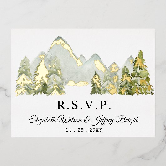Rustige Waterverf — Pine Winter RSVP Folie Uitnodiging Briefkaart (Voorkant)