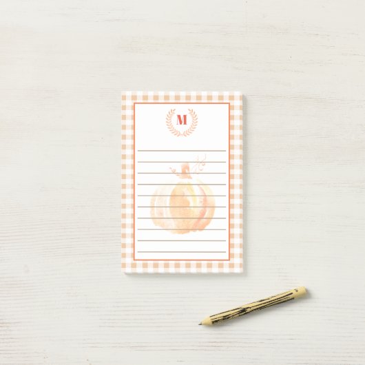 Rustige Waterverf Pumpkin & Pset | Monogram Post-it® Notes (Op bureau)