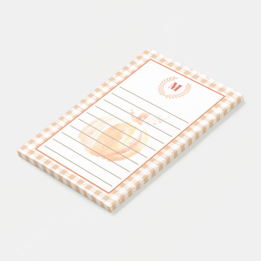 Rustige Waterverf Pumpkin & Pset | Monogram Post-it® Notes (Schuin)