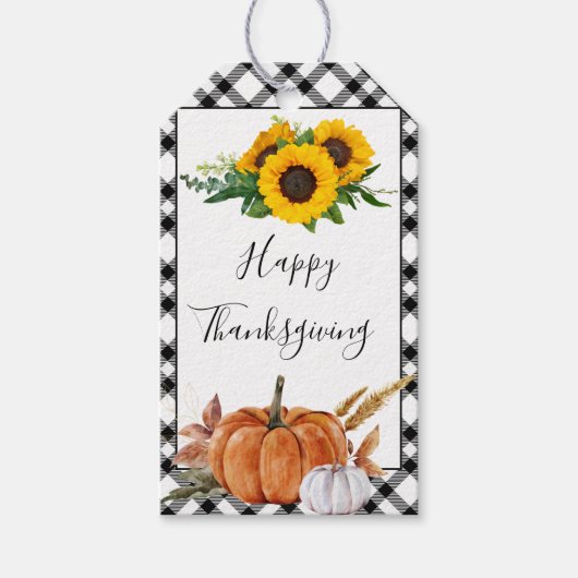Rustige Waterverf Pumpkin Zonnebloem Thanksgiving Cadeaulabel (Voorkant)