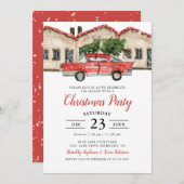 Rustige Waterverf Red Truck House Kerstparty Kaart (Voorkant / Achterkant)