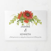 Rustige Waterverf Rood/Oranje Zonnebloem Greenery Drieluik Uitnodiging (Cover)