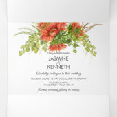 Rustige Waterverf Rood/Oranje Zonnebloem Greenery Drieluik Uitnodiging (Binnenkant midden)