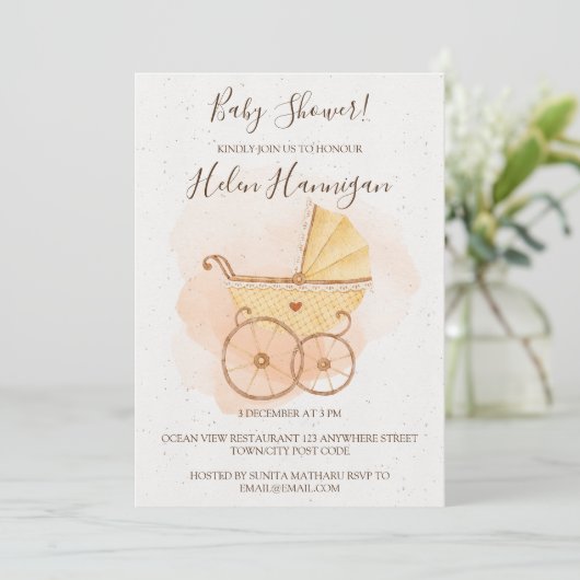 Rustige Waterverf Roze Baby shower Uitnodiging (Staand voorkant)