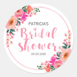 Rustige Waterverf Roze bloemen Vrijgezellenfeest Ronde Sticker