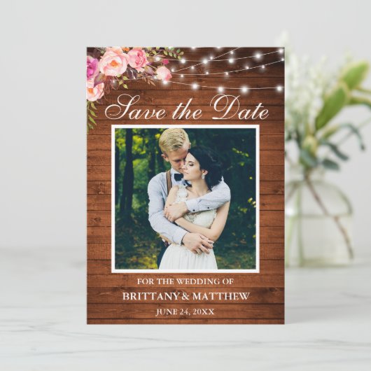 Rustige Waterverf Roze Floral Lichten Save The Date (Staand voorkant)