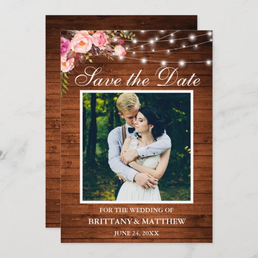 Rustige Waterverf Roze Floral Lichten Save The Date (Voorkant / Achterkant)