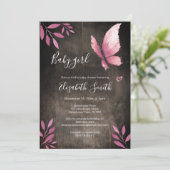 Rustige waterverf roze vlinder babydouche kaart (Staand voorkant)