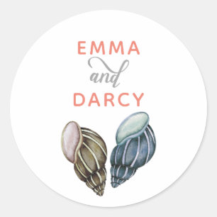 Rustige Waterverf Seashells Starfish Beach Wedding Ronde Sticker