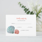 Rustige Waterverf Seashells Starfish Beach Wedding RSVP Kaartje (Staand voorkant)
