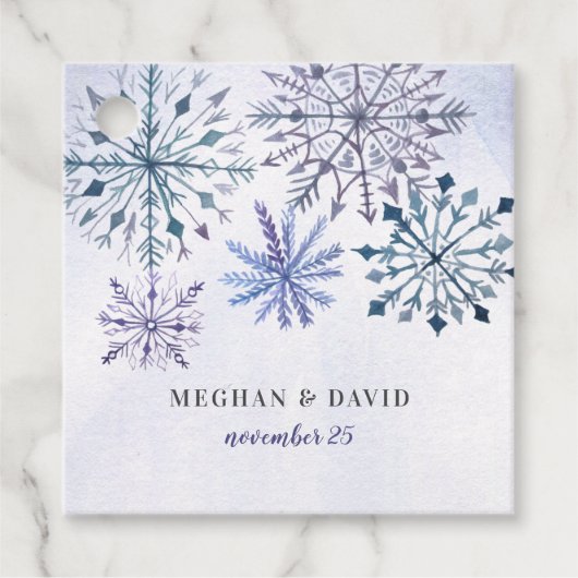 Rustige Waterverf Snowflakes Blue Winter Wedding Bedankjes Labels (Voorkant)
