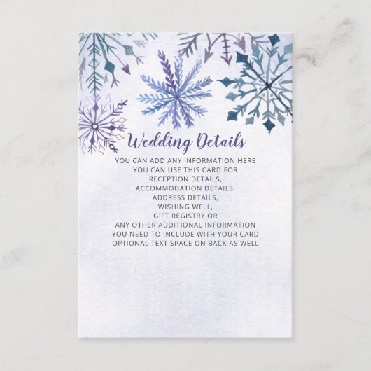 Rustige Waterverf Snowflakes Blue Winter Wedding Informatiekaartje (Voorkant)