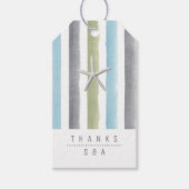 Rustige waterverf streept nautische strandbruiloft cadeaulabel (Voorkant)