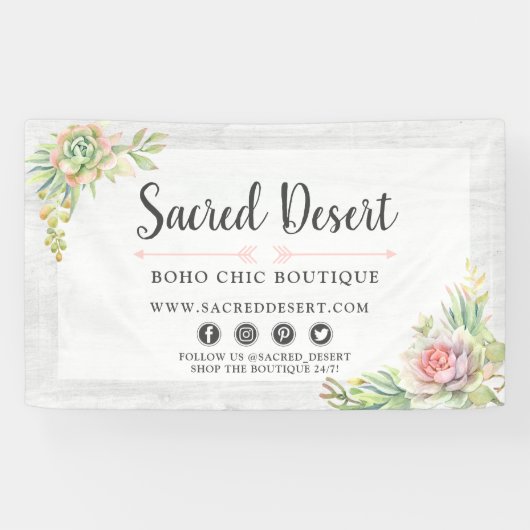 Rustige Waterverf Succulent Desert Cactus Boho Spandoek (Horizontaal)