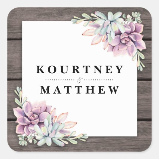 Rustige Waterverf Succulent Floral Wedding Vierkante Sticker (Voorkant)
