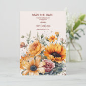 Rustige Waterverf Sunflower Wedding Save The Date (Staand voorkant)
