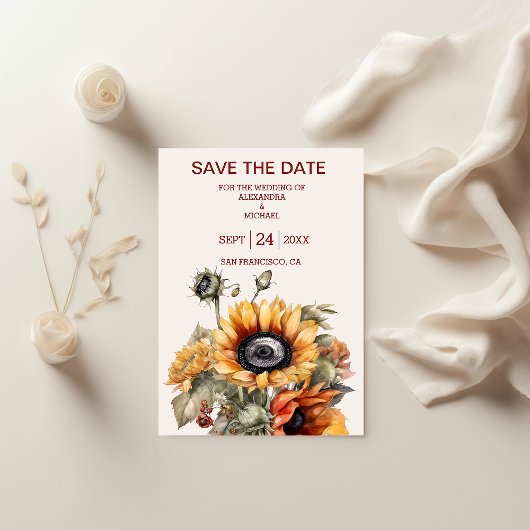 Rustige Waterverf Sunflower Wedding Save The Date