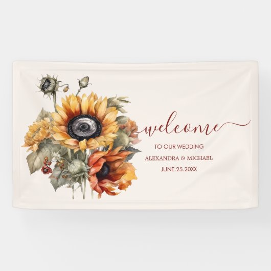 Rustige Waterverf Sunflower Wedding Spandoek (Horizontaal)