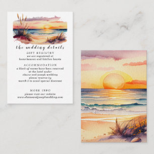 Rustige Waterverf Sunset Beach Seascape Wedding Informatiekaartje
