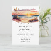 Rustige Waterverf Sunset Beach Seascape Wedding Kaart (Staand voorkant)
