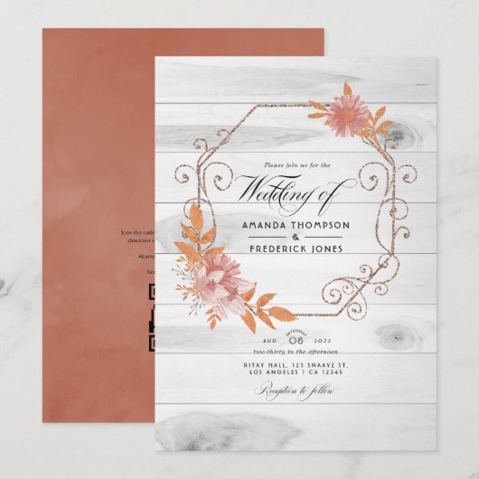 Rustige Waterverf Terracotta QR Code RSVP Wedding Kaart (Voorkant / Achterkant)