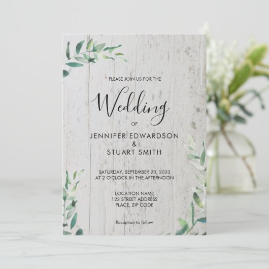 Rustige waterverf van hout met botanische bladeren kaart (Staand voorkant)