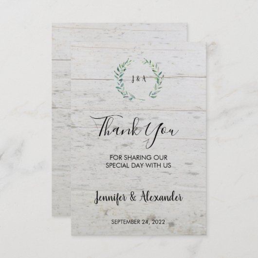 Rustige waterverf verlaat hout Dank je bruiloft Kaart (Voorkant / Achterkant)