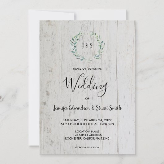 Rustige waterverf verlaat monogram foto Weddenscha Kaart (Voorkant)