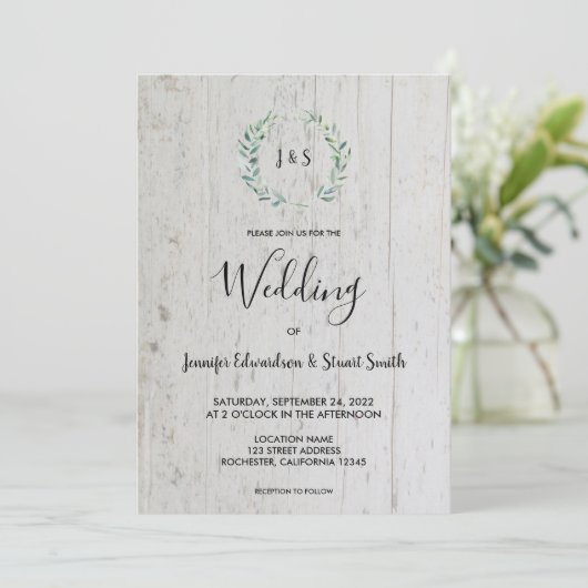 Rustige waterverf verlaat monogram foto Weddenscha Kaart (Staand voorkant)