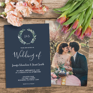 Rustige waterverf verlaat monogram foto Weddenscha Kaart