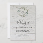 Rustige waterverf verlaat monogram hout bruiloft kaart (Voorkant)