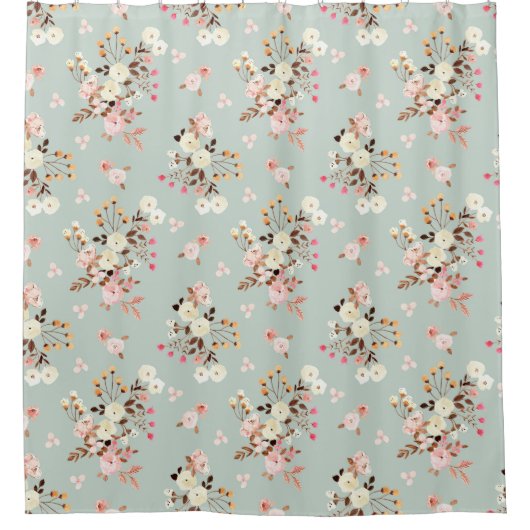 Rustige Waterverf Vloer Bouquet Patroon in Sage Douchegordijn (Voorkant)