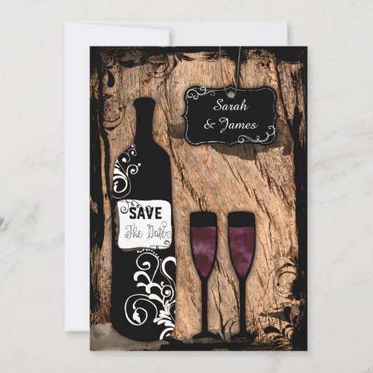 Rustige Waterverf Wijnflesje Sla de datum op Save The Date (Voorkant)