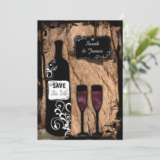 Rustige Waterverf Wijnflesje Sla de datum op Save The Date (Staand voorkant)