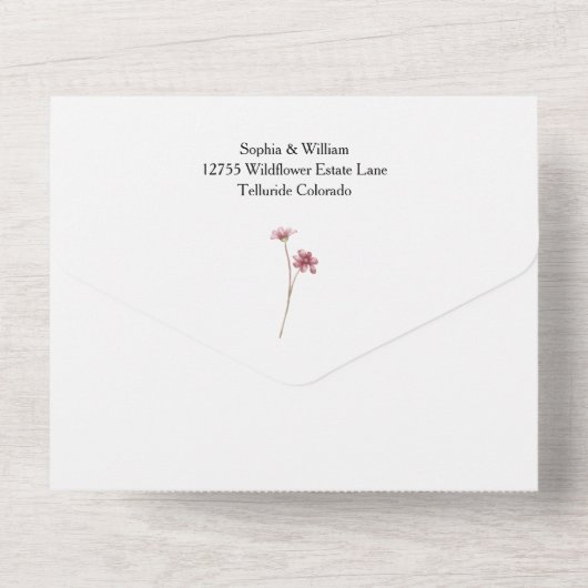 Rustige Waterverf Wildbloem Theme Spring Wedding All In One Uitnodiging (Achterkant)