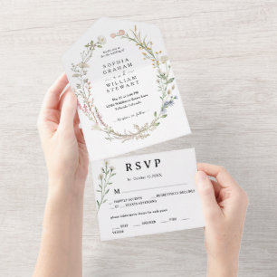 Rustige Waterverf Wildbloem Theme Spring Wedding All In One Uitnodiging