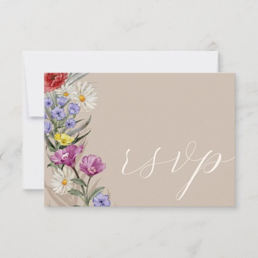 Rustige Waterverf Wilde Bloem & Beige Wedding RSVP (Voorkant)
