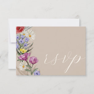 Rustige Waterverf Wilde Bloem & Beige Wedding RSVP
