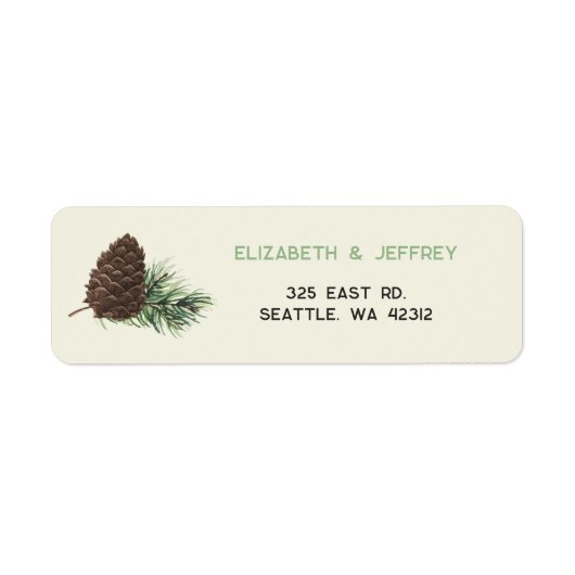 Rustige Waterverf Winter Forest Pine Cone Wedding Etiket (Voorkant)