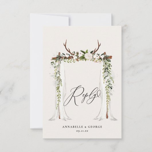 Rustige waterverf witte florale bruiloft RSVP (Voorkant)