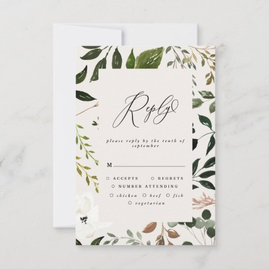 Rustige waterverf witte florale bruiloft RSVP (Achterkant)