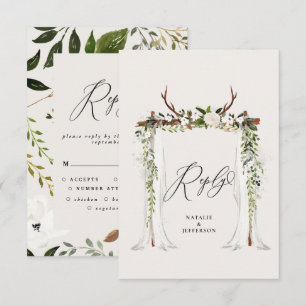 Rustige waterverf witte florale bruiloft RSVP kaartje