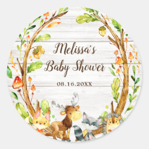 Rustige Waterverf Woodland Animals Baby shower Ronde Sticker