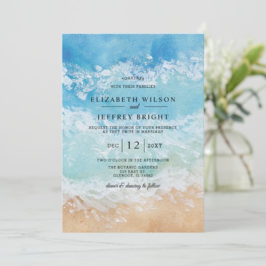 Rustige Waterverf Zomer Zee Beach Weddenschap Kaart (Staand voorkant)