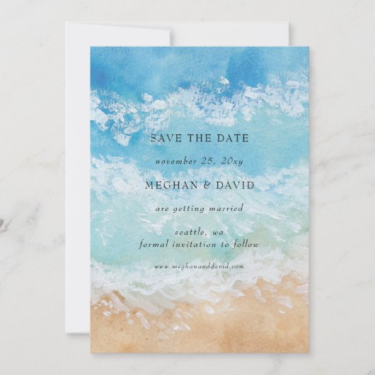 Rustige Waterverf zomervakantie Zee sparen de datu Kaart (Voorkant)