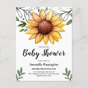 Rustige Waterverf Zonnebloem Baby shower Uitnodiging Briefkaart