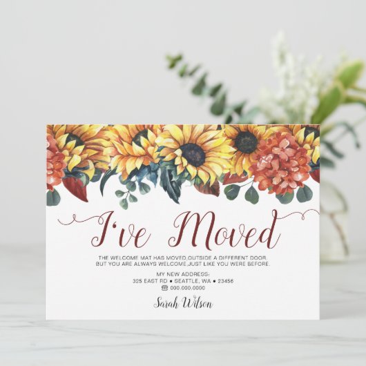 Rustige Waterverf Zonnebloem Ik heb verhuisd Aankondiging (Staand voorkant)
