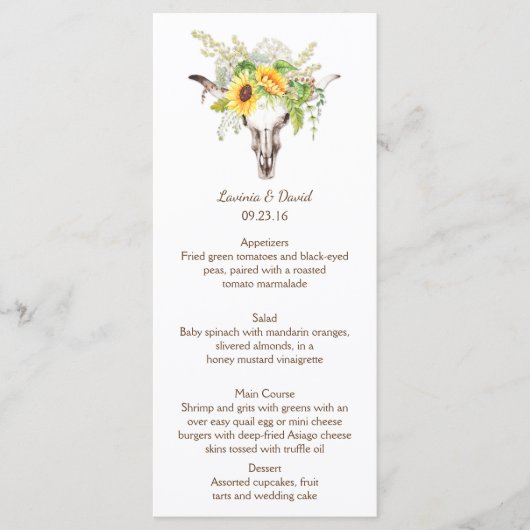 Rustige Waterverf - Zonnebloemen - Menu-kaarten vo Menu (Voorkant)