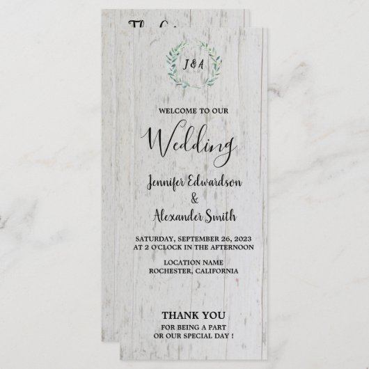 Rustige waterverven bladeren op een bruiloft met s programma (Voorkant / Achterkant)